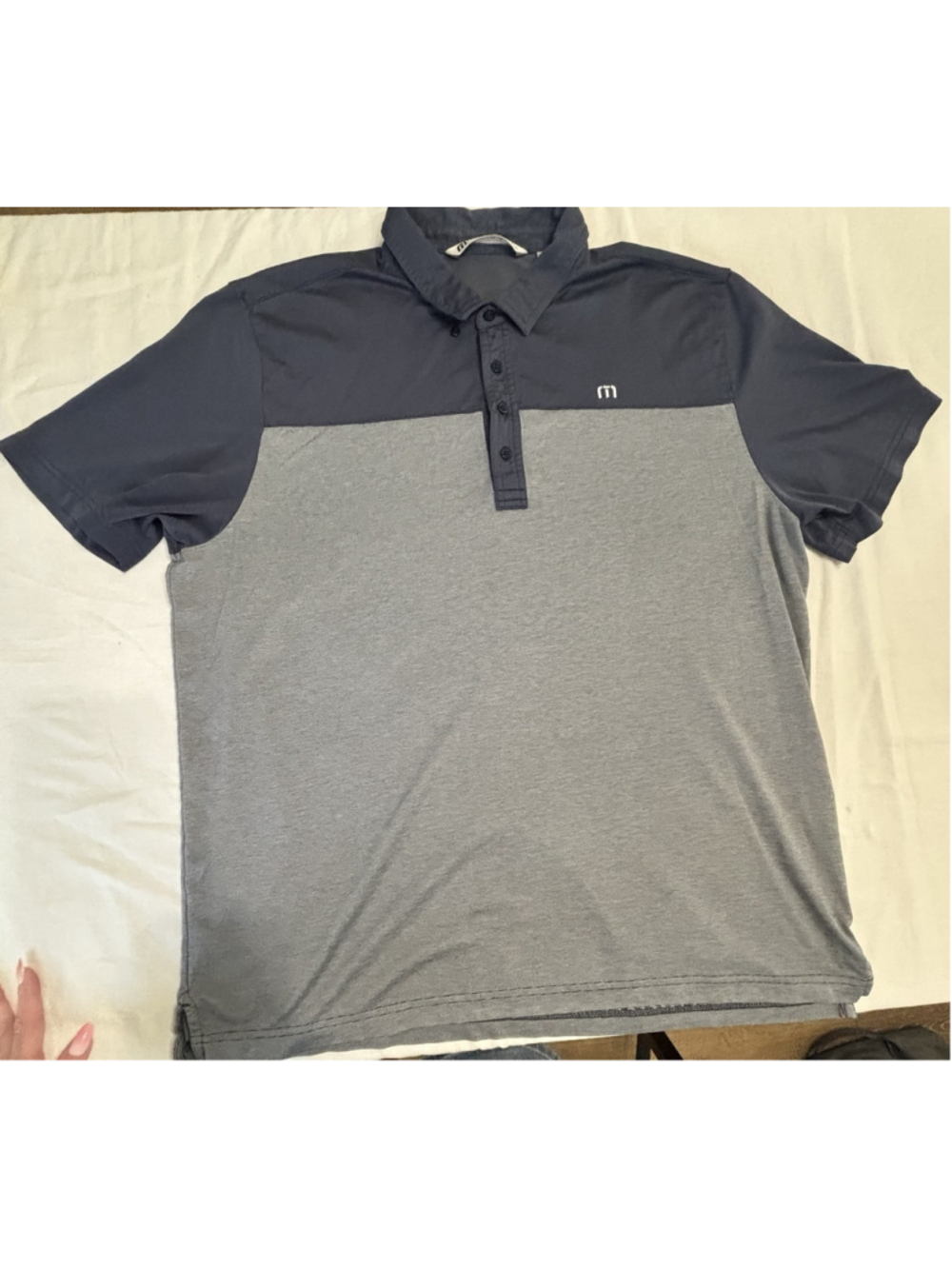 TravisMathew Polo Shirt Men XXL Navy Gray Colorblock Golf Performance